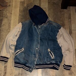 Vintage 90s Route 66 Men's L DenimVarsity Bomber Jacket w/HoodAmericana Classic!